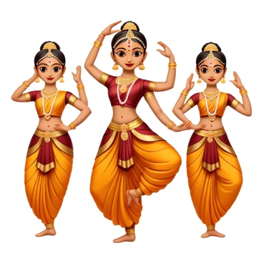 cinematic-realistic-bharatanatyam-dance-emoji,-depicted-as-an-elegant-classical-indian-dance-performance-with-graceful-poses,-intricate-costumes,-and-expressive-hand-gestures,-rendered-with-rich-textures-and-warm-dramatic-lighting sticker