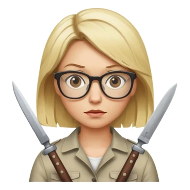 blonde woman with glasses and knives sticker