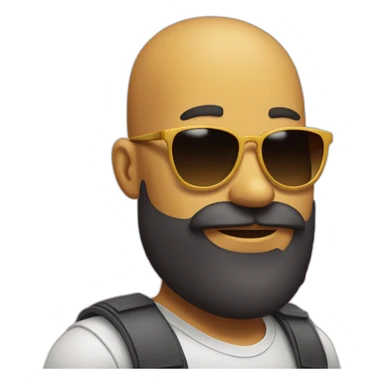 Smiley face with no hair, a thick beard and heart-shaped sunglasses sticker