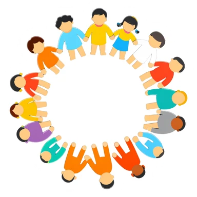 Diverse people of different races holding hands in a circle, representing unity, integration, and racial harmony sticker