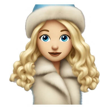 girl with long blond hair blue eyes in fur coat and fur hat sticker