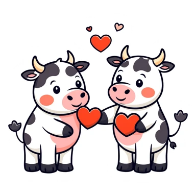 Two cows kissing with lots of hearts  sticker