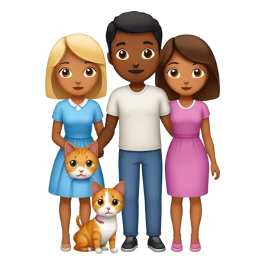 black family husband wife, one boy, two girls, and a wife, and dog , and cat sticker