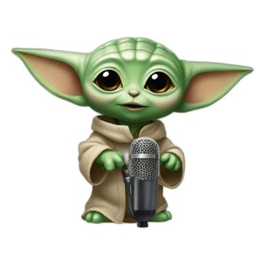 baby yoda with headphone and a microphone sticker