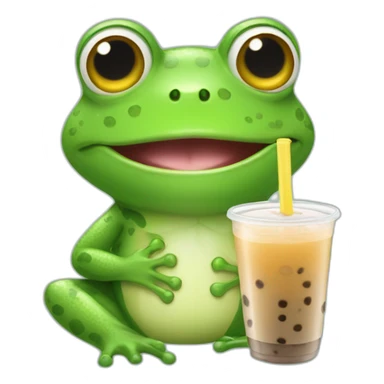 Frog with folwerband drinking boba tea sticker