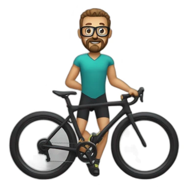 A hunchy man with glasses and a circle beard on a training bike sticker