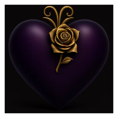 Change the heart to a purple-black gradient while keeping the gothic rose accent and dark glossy look. Maintain the gothic and elegant style in the image. sticker