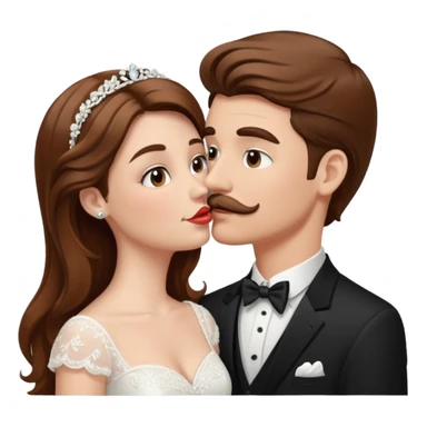 White girl brown hair bride and white groom with moustache kissing sticker
