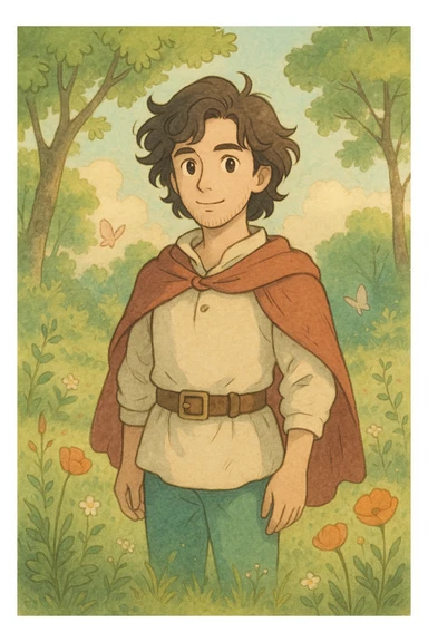 Ghibli-inspired illustration of a user as a gentle hero, soft colors, whimsical details sticker