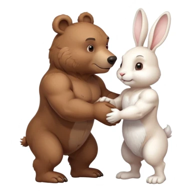 create one brown bear and one white rabbit with muscle body doing a handshake dont mix the colors sticker