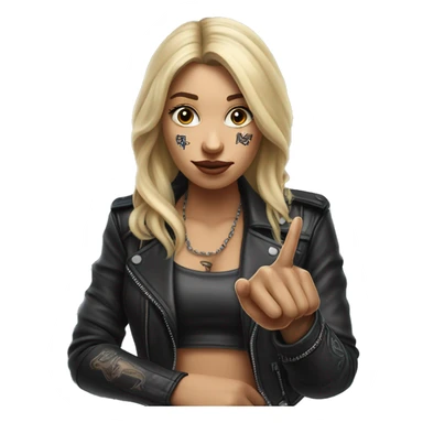 Blonde women with LONG HAIR, in Leather Jacket, Body Covered with Tattoos, POINTING YOU FORWARD with her HAND with INDEX FINGER, Hyper Realistic sticker