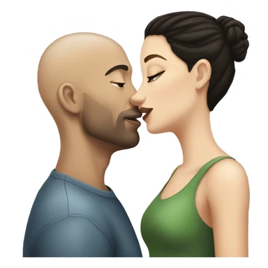 White girl dark hair kissing mixed bald man sticker