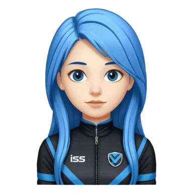 blue long hair woman with black racing outfit with blue strips sticker