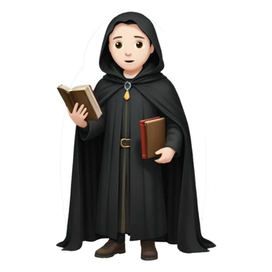 A wandering philosopher in a long black cloak with a book full height sticker