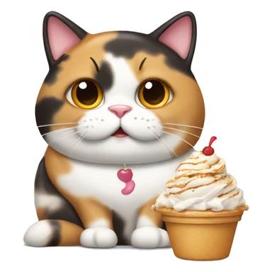 Fat calico cat with sundae sticker