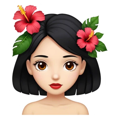 Girl with black hair and hibiscus on hair sticker