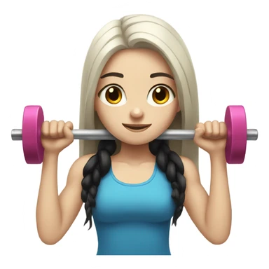 Pale girl with long black hair lifting weights sticker