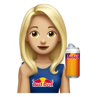 a blonde haired girl drinking redbull sticker