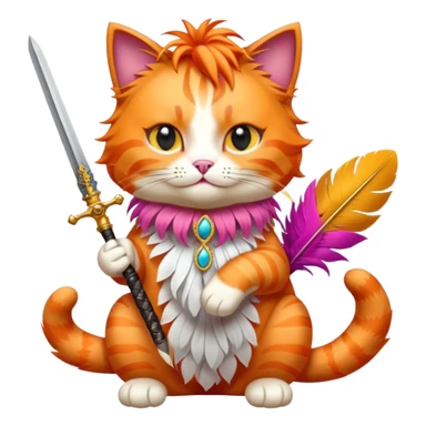 fabulous orange cat in drag bold colors feather boa sword in paw sticker