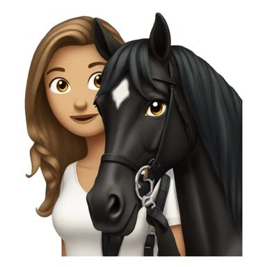 Pretty tanned equestrian woman long hair holding black stallion reins sticker