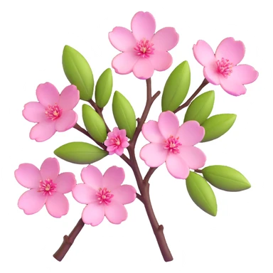 Beautiful single pink cherry blossom (sakura) flower on brown branch with realistic texture and depth, five delicate petals with subtle pink gradient sticker