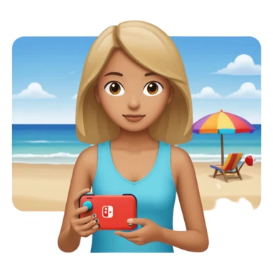 Girl at the beach on her Nintendo switch  sticker