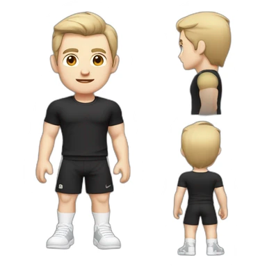 Confused Pale skinned Fit Man With the biceps and dark brown hair in black shirt, gray sports shorts and white Sneakers sticker