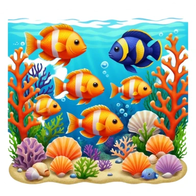 Realistic and exotic fishes swimming among algae and seashells  sticker