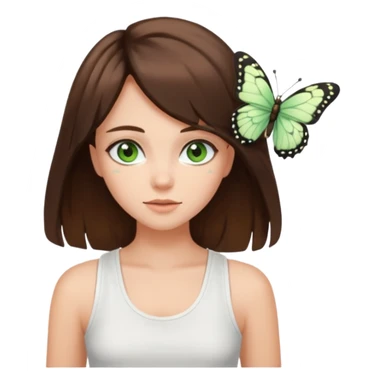 girls with long brown hair, green eyes, a white tank top, and a butterfly haircutbrunette girl with green eyes sticker