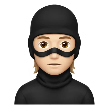 A guy with a brown mullet and a black baclava sticker