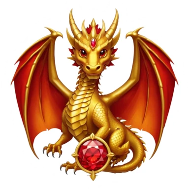 Golden Dragon with golden wings golden crest/brosch in a golden circle with red gems sticker