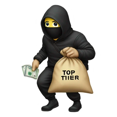 Thief stealing money bag with the words Top Tier embroidered on it sticker