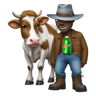 Cow with a Mountain Dew in its hand with jeans and boots and a 𐚁 hat on  sticker