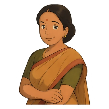 Indian mother in a saree, soft lighting, caring expression sticker