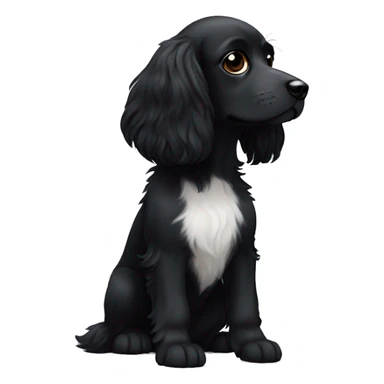 Small completely black spaniel with black fur on his whole face and white fur only on his chest sticker