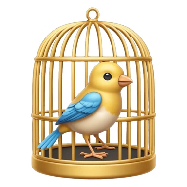 “3D emoji of a small bird inside a golden round cage, in Apple Memoji style. Soft studio lighting, glossy finish, black background, minimalistic and centered composition.” sticker