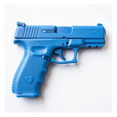 photorealistic blue pistol with a glossy finish, no heart shapes or motifs, on a white background sticker