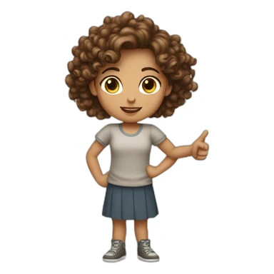 a girl with curly brown hair with pointing finger sticker