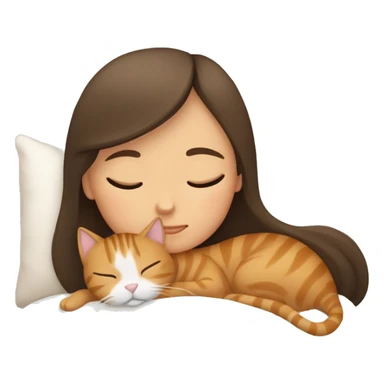 brunette girl sleeping with tan tabby cat  sticker