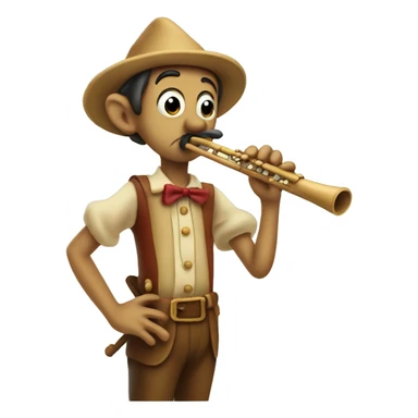 Pinocchio playing flute with his long wooden nose sticker