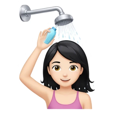 White girl with black hair happy to wash her hair with shampoo in the shower sticker