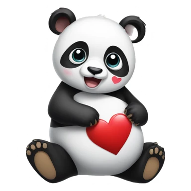 Panda with big eyes holding a heart sticker
