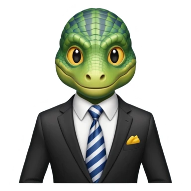 A reptilian humanoid dressing a suit, striped tie, human emoji style sticker