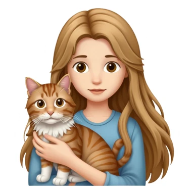 A long-haired girl holding a long haired tabby sticker