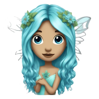 Beautiful, flower, fairy, blue, turqoise, silver, long hair, big wings sticker
