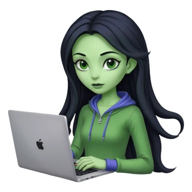 lady alien with only gaming laptop. negative : headphones. sticker