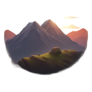 two mountains with the sun going down sticker