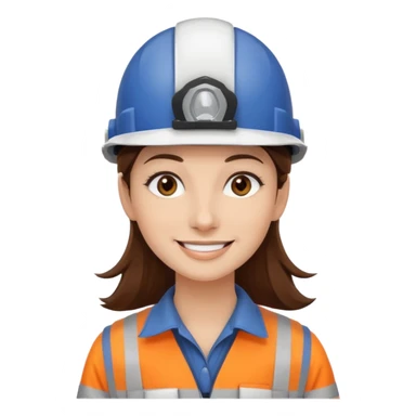 Arquitecta ojos marrones oscuros pestañas pelo marron por los hombros sonrie casco blanco sticker