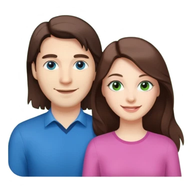 “A pink Polaroid-style photo of a couple: a white woman with long brunette hair and blue eyes, and a white man with short brunette hair and green eyes.” sticker