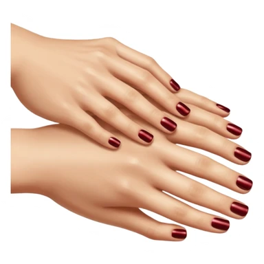 A well groomed foot and hand placed naturally on top of each other with matching metallic deep red painted nails. sticker